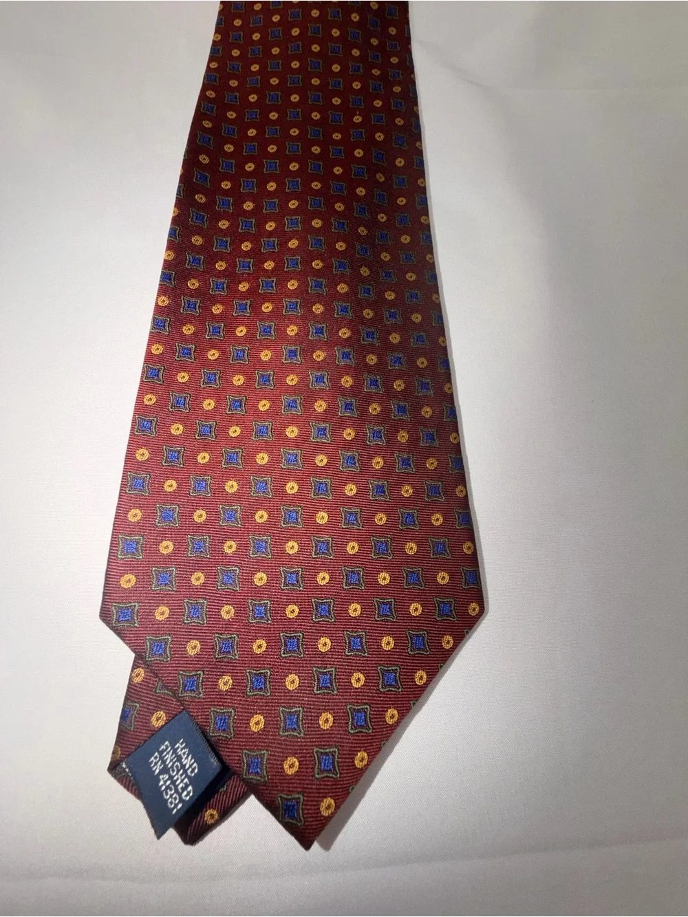 Vintage Polo Ralph Lauren Silk Tie Burgundy Geometric USA
